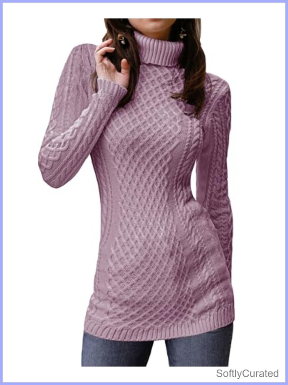 Women's Long Sleeve Turtleneck Cable Knit Fisherman Sweater Pullover